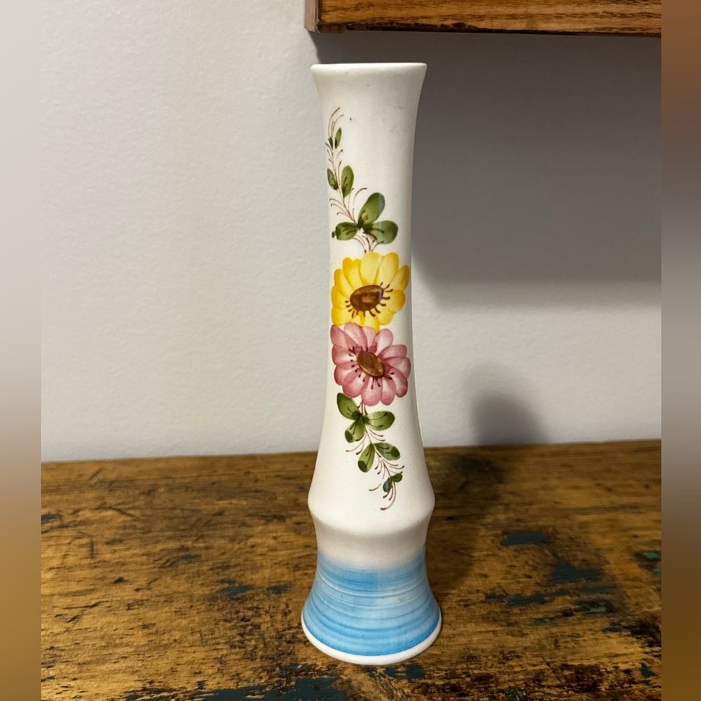 Charming Floral Ceramic Vase with Pink and Yellow Blooms